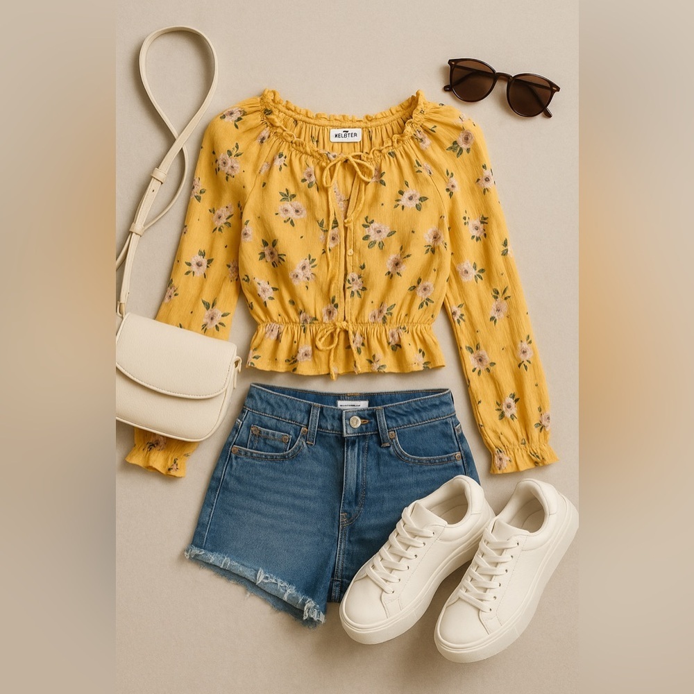 🌼 Hollister Yellow Floral Peasant Blouse – Size Small 🌼 - Picture 7 of 7